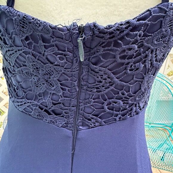 Lulus Womens Blue Gown Medium Madalyn V Neck Lace Chiffon Full Length Maxi - Picture 5 of 15